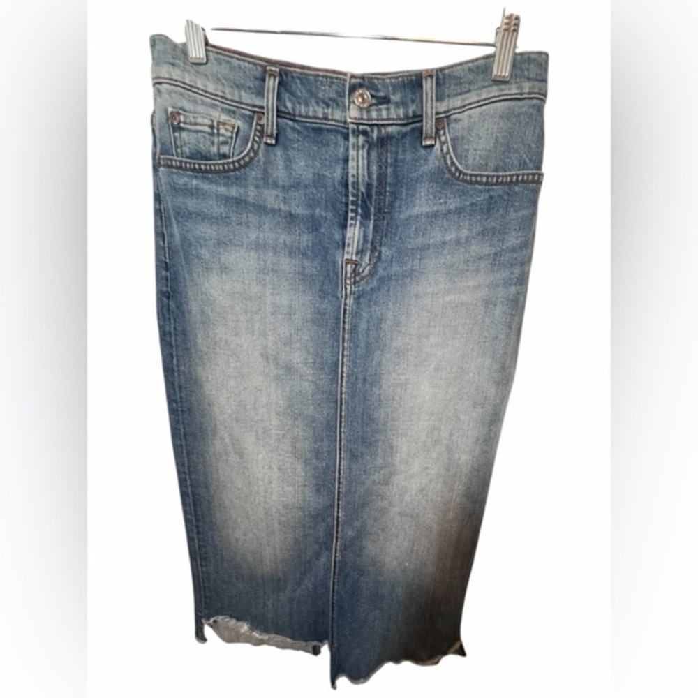 7 For All Mankind Vintage-Style  Asymmetrical Frayed Hem Midi-Skirt Size 28